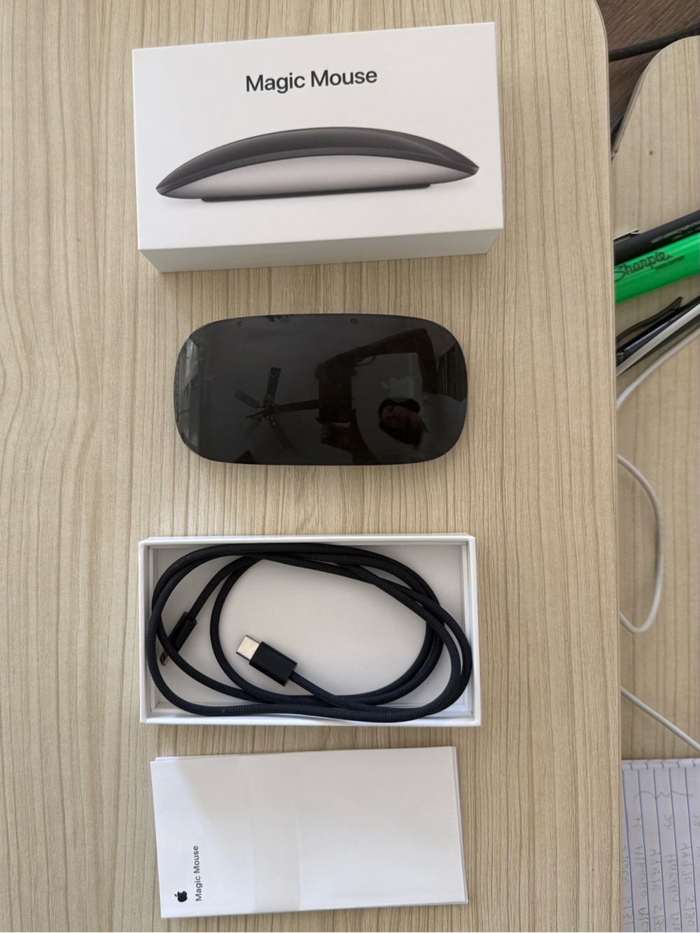 Apple Black Wireless Magic Mouse with USB-C Braided Charging Cable